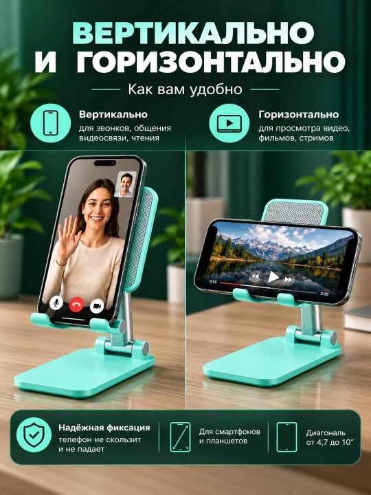 Подставка держатель для телефона и планшета, регулируемая, складная