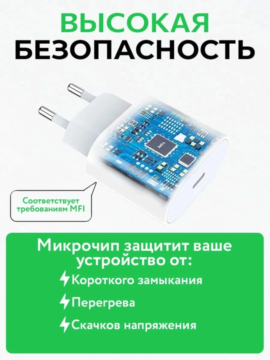 Зарядка для iPhone 25W Type-C, быстрое зарядное устройство + кабель Lightning в подарок