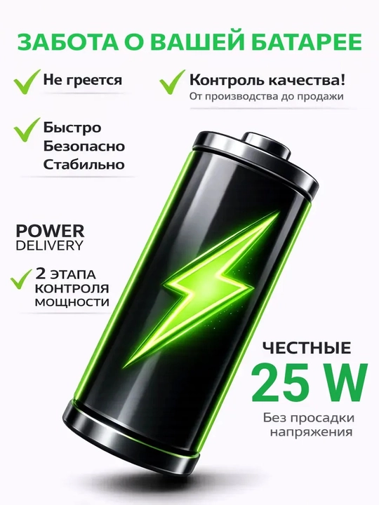 Зарядка для iPhone 25W Type-C, быстрое зарядное устройство + кабель Lightning в подарок