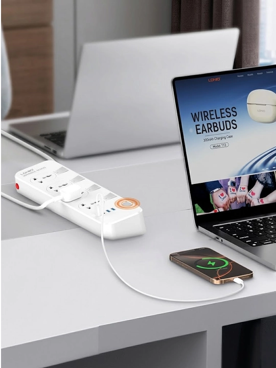 Сетевой фильтр LDNIO SC4408C с кнопками на каждую розетку, 4 AC, Type-C PD, QC3.0, 2м