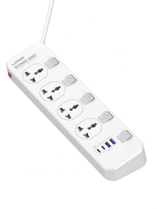 Сетевой фильтр LDNIO SC4408C с кнопками на каждую розетку, 4 AC, Type-C PD, QC3.0, 2м