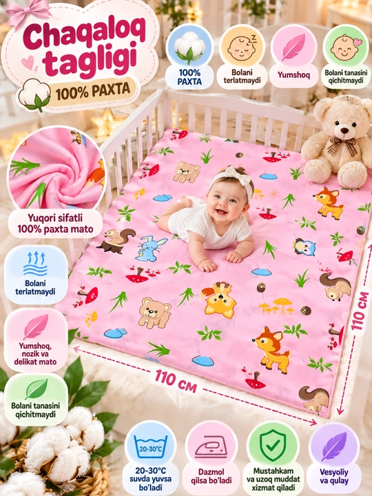 Пелёнка для новорождённых, детская простыня, поплин, 100% хлопок, 110×110 см