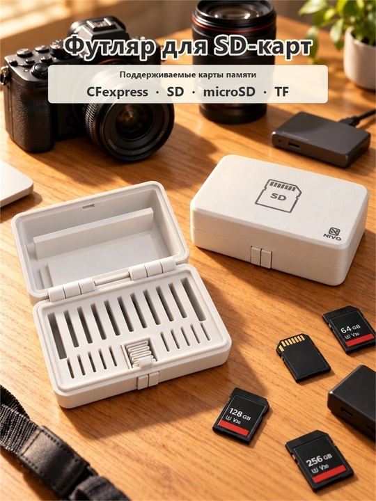 Kamera xotira kartalari uchun keys-organayzer, CFexpress, SD, microSD va TF - 
