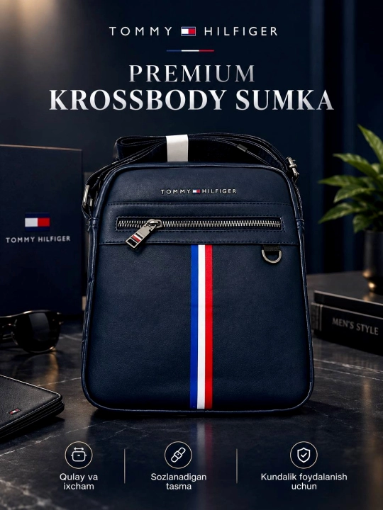 Erkaklar uchun Tommy Hilfiger uslubidagi zamonaviy sumka - 