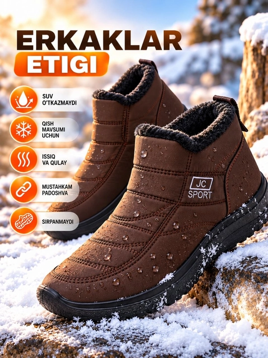 Erkaklar qishki botinkasi, qishki oyoq kiyim, issiq mexli etik, suvga chidamli patinka - 