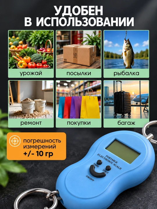 Весы кухонные электронные и портативные до 50 кг, безмен, весы для продуктов и багажа