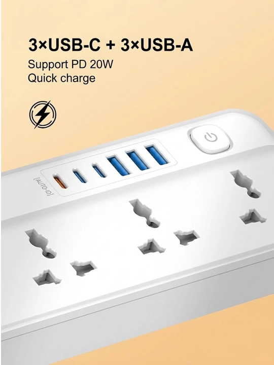 Сетевой фильтр LDNIO SC5614C с 5 розетками и 6 USB (Type-C PD, QC3.0), удлинитель 2м
