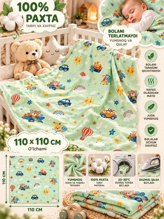 Пелёнка для новорождённых, детская простыня, поплин, 100% хлопок, 110×110 см