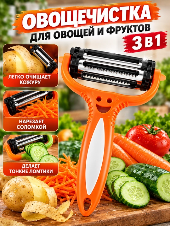 Овощечистка 3 в 1 — многофункциональная овощерезка для овощей и фруктов - 