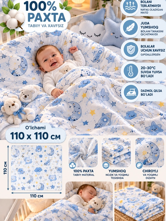 Пелёнка для новорождённых, детская простыня, поплин, 100% хлопок, 110×110 см