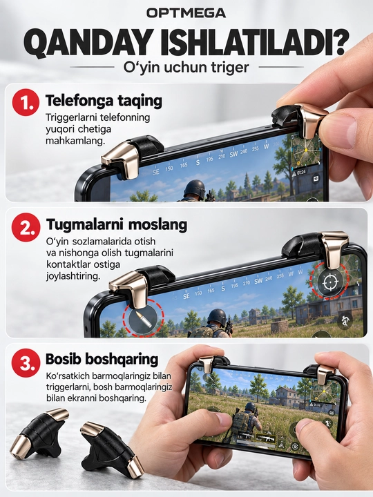 Triggerlar, barmoq uchlari, Pubg, Free Fire, Standoff o‘yinlari uchun, telefon uchun