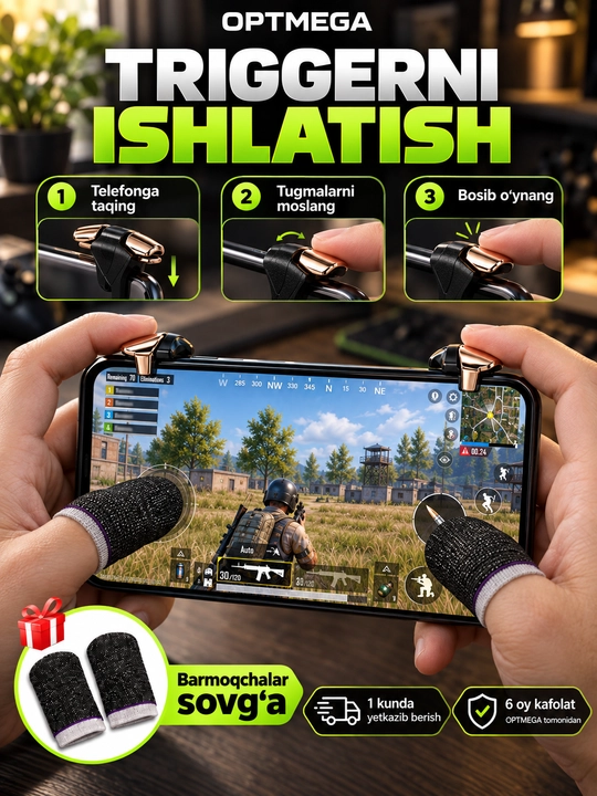 Triggerlar, barmoq uchlari, Pubg, Free Fire, Standoff o‘yinlari uchun, telefon uchun