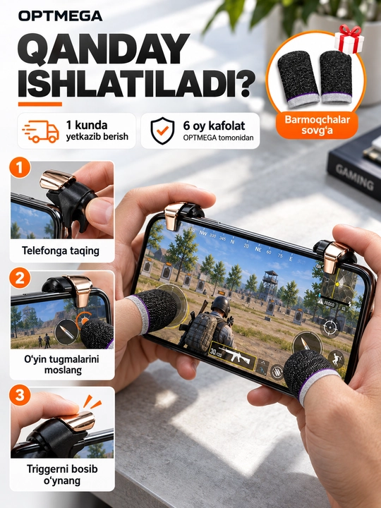 Triggerlar, barmoq uchlari, Pubg, Free Fire, Standoff o‘yinlari uchun, telefon uchun