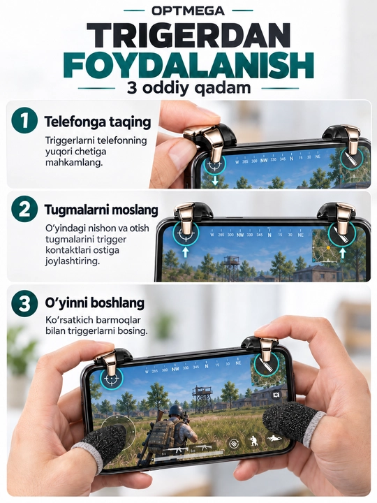 Triggerlar, barmoq uchlari, Pubg, Free Fire, Standoff o‘yinlari uchun, telefon uchun