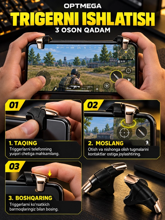 Triggerlar, barmoq uchlari, Pubg, Free Fire, Standoff o‘yinlari uchun, telefon uchun