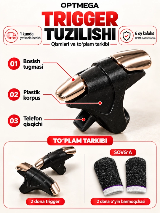 Triggerlar, barmoq uchlari, Pubg, Free Fire, Standoff o‘yinlari uchun, telefon uchun