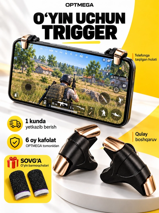 Triggerlar, barmoq uchlari, Pubg, Free Fire, Standoff o‘yinlari uchun, telefon uchun
