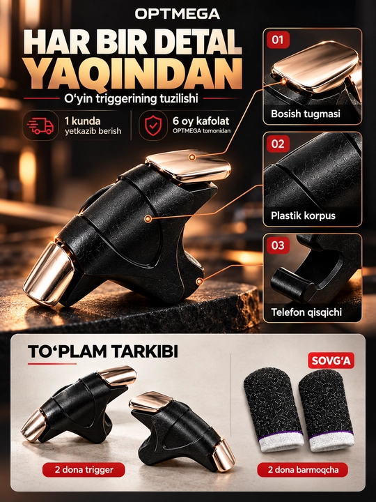 Triggerlar, barmoq uchlari, Pubg, Free Fire, Standoff o‘yinlari uchun, telefon uchun