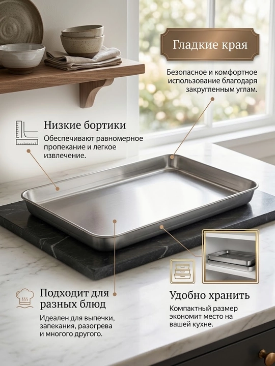 Metall to‘rtburchak pishirish patnis, pech uchun qolip, 40х60 sm