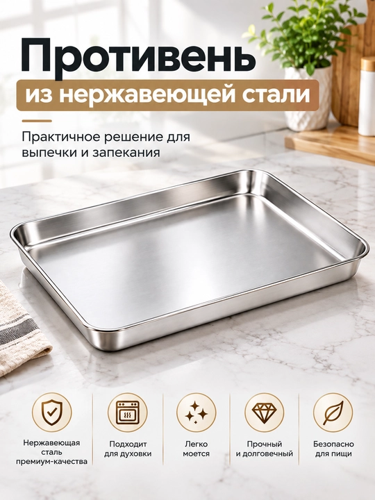 Противень металлический прямоугольный для духовки, форма для выпечки, 40х60 см - 