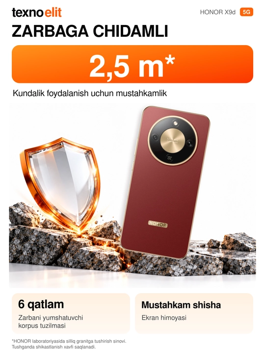 HONOR X9d 5G smartfoni, 12/256GB Snapdragon 6 Gen 4, 108 Mp, 8300 mAh,+Sovg'a Ryukzak