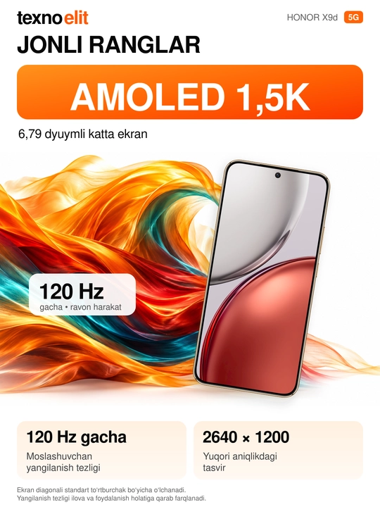 HONOR X9d 5G smartfoni, 12/256GB Snapdragon 6 Gen 4, 108 Mp, 8300 mAh,+Sovg'a Ryukzak