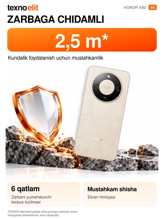 HONOR X9d 5G smartfoni, 12/256GB Snapdragon 6 Gen 4, 108 Mp, 8300 mAh,+Sovg'a Ryukzak