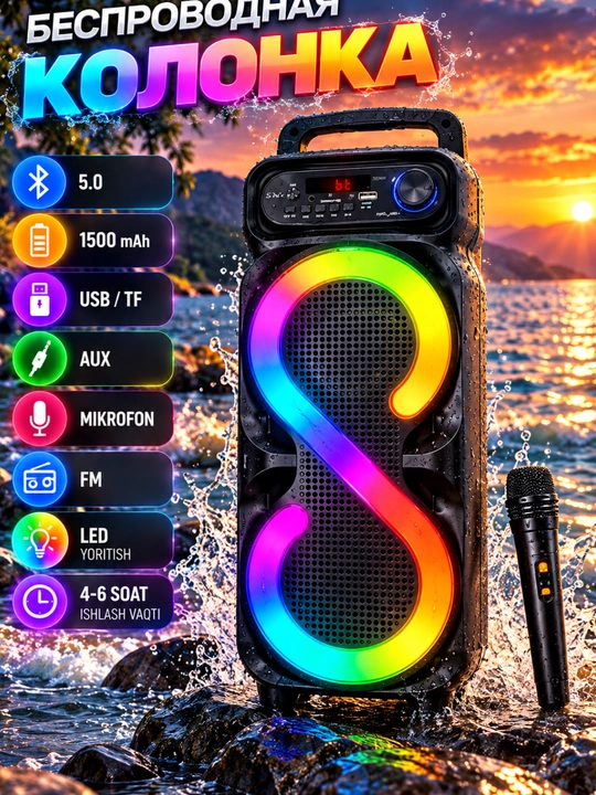ZQS4270 Portativ Kalonka, Bluetooth 5.0, RGB LED, 1500 mAh, USB/TF, Mikrofon
