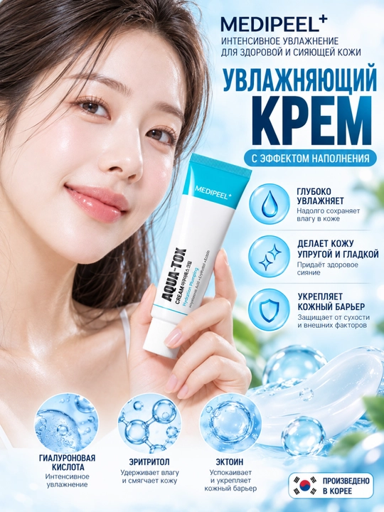 MEDIPEEL Крем Aqua-Tox Интенсивное увлажнение, барьер, гиалуроновая кислота, эктоин 50 мл - 