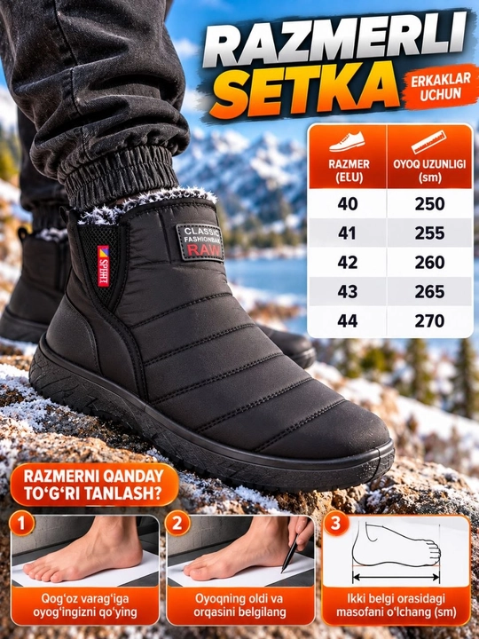 Erkaklar qishki botinkasi, qishki oyoq kiyim, issiq mexli etik, suvga chidamli patinka