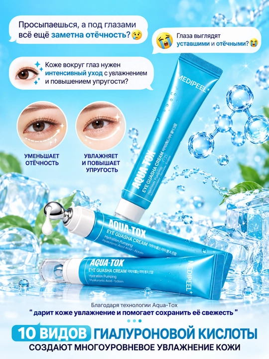 MEDIPEEL Крем для глаз Aqua-Tox — увлажнение, упругость, гиалуроновая кислота, 20 мл