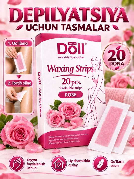 DOLL WAX восковые полоски для депиляции тела и лица, воск для волос, шугаринг, 20 штук