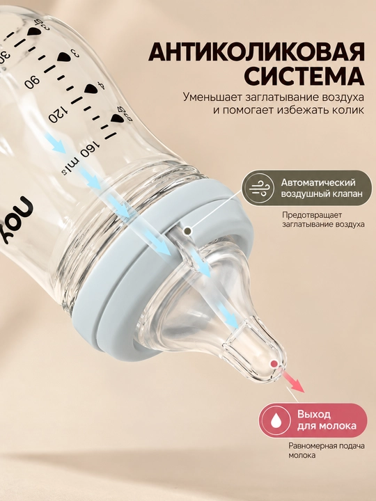 Стеклянная бутылочка для кормления NAY 80-160 мл, с силиконовой соской, широкое горлышко