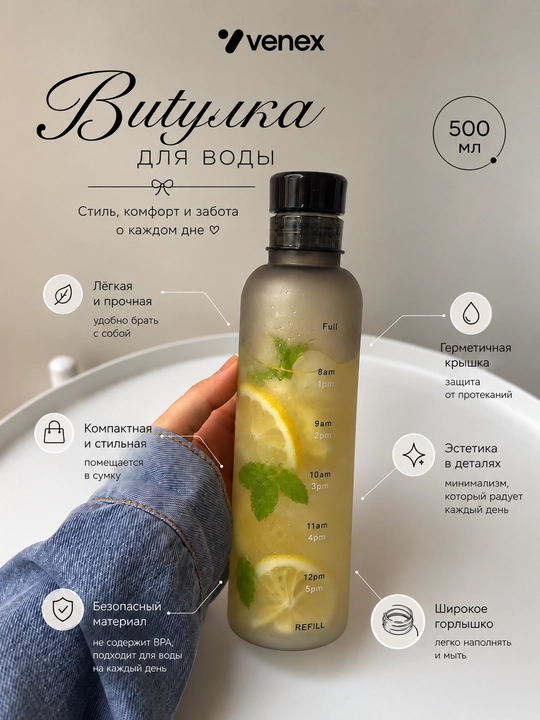 Бутылка для воды для занятий спортом и повседневного использования, Pinterest, 500 мл - 