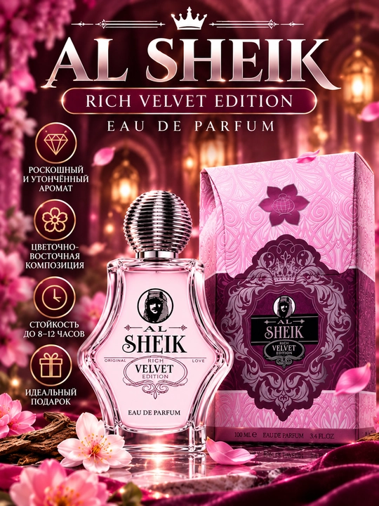 AL - SHEIK, Rich VELVET, Ayollar uchun sharqona nafis ifor, 100ml