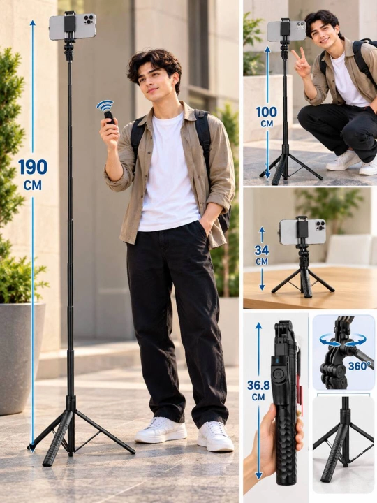 Telefon uchun tripod, selfi tayoq, shtativ, Bluetooth pultli monopod, telefon ushlagich