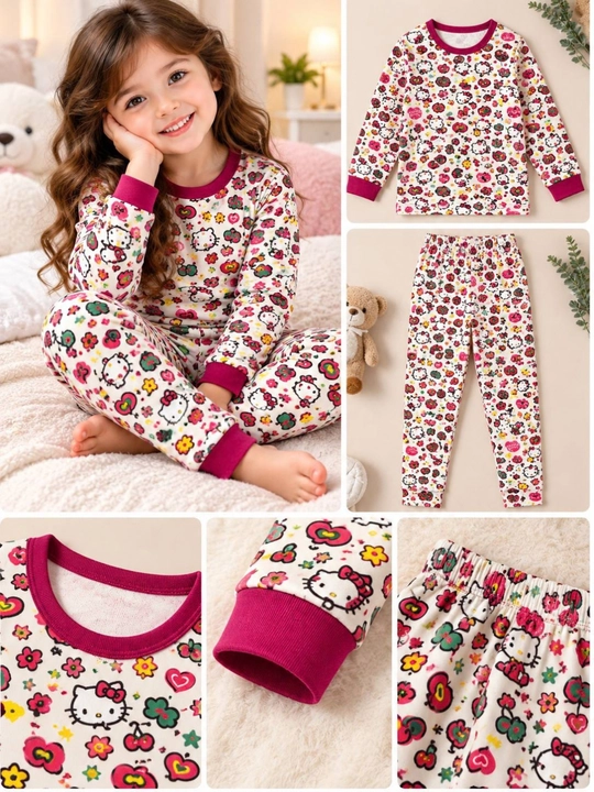 Qiz bolalar uchun nachosli paxtali pijama komplekti