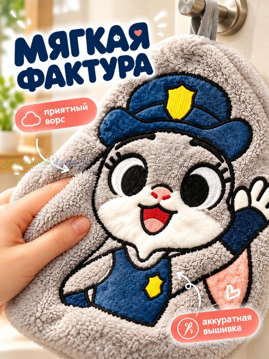 Мягкое полотенце для рук подвесное с петлёй, Лисёнок / Зайчик