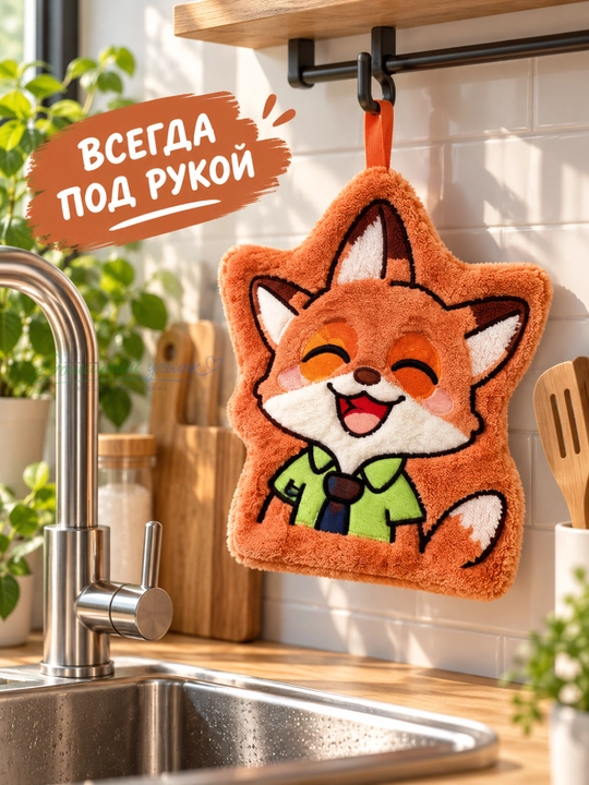 Мягкое полотенце для рук подвесное с петлёй, Лисёнок / Зайчик