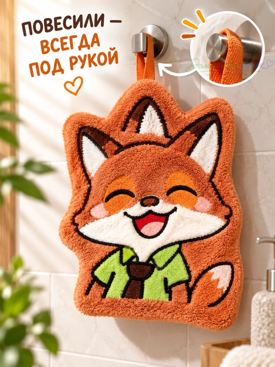 Мягкое полотенце для рук подвесное с петлёй, Лисёнок / Зайчик