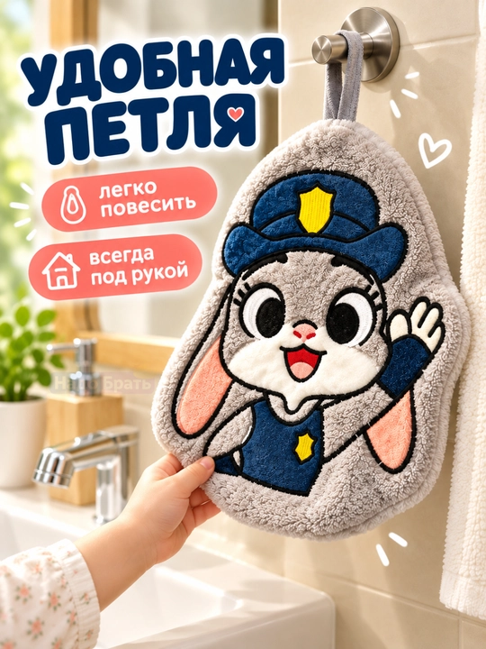 Мягкое полотенце для рук подвесное с петлёй, Лисёнок / Зайчик