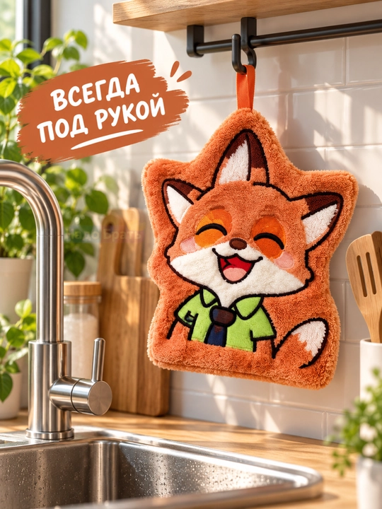Мягкое полотенце для рук подвесное с петлёй, Лисёнок / Зайчик