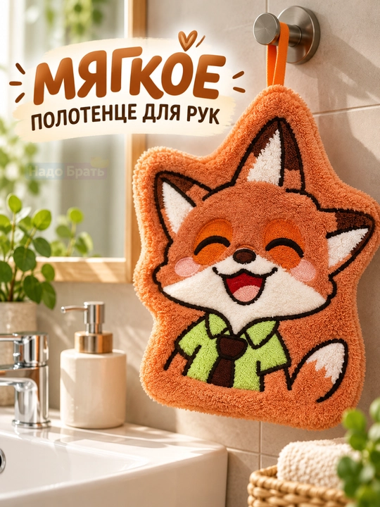 Мягкое полотенце для рук подвесное с петлёй, Лисёнок / Зайчик