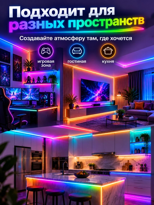 Pult bilan LED lenta 5 m, RGB lenta va neon lenta, ilova orqali boshqarish