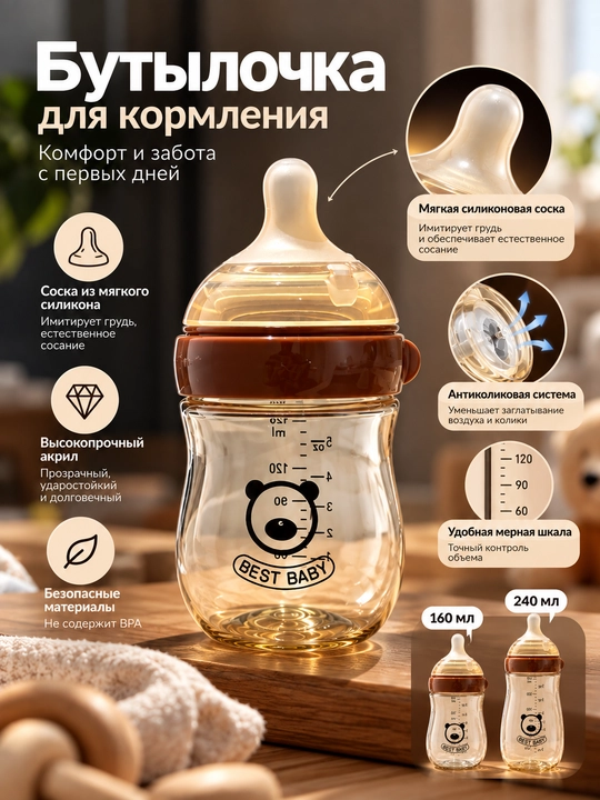 Best Baby emizish shishasi, silikon so‘rg‘ich, shishga qarshi tizim, 160 va 240 ml - 