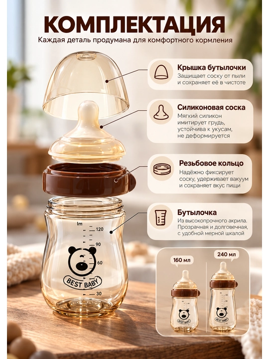 Best Baby emizish shishasi, silikon so‘rg‘ich, shishga qarshi tizim, 160 va 240 ml