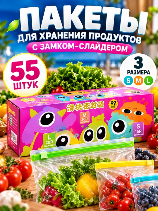 ZIP-пакеты для хранения с двойной застёжкой, набор 180 шт, размеры L/M/S - 