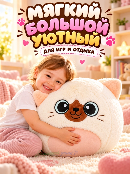 Плюшевый мяч-прыгун BigCutePet 50 см с насосом, капибара, котёнок, акула