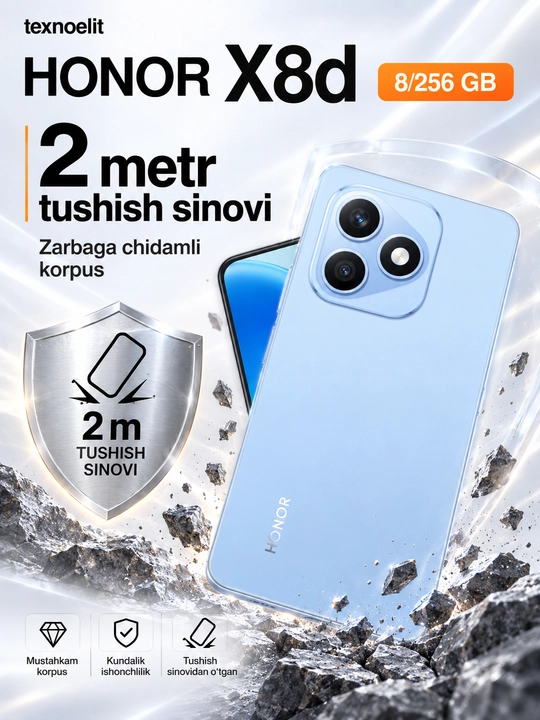 HONOR X8d smartfoni, 8/256 GB, 6,77″AMOLED 120 Hz, 108 MP, 7000 mAh, sovg‘a: HONOR ryukzak