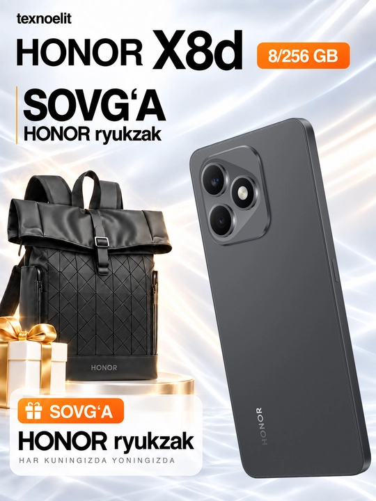 Смартфон HONOR X8d, 8/256 ГБ, 6,77″ AMOLED 120 Гц, 108 Мп, 7000 мАч, подарок: рюкзак HONOR